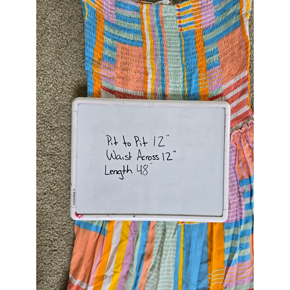 Abel the Label Strapless Maxi Dress Multi Color Patchwork Smocked Tiered Large - Picture 5 of 5